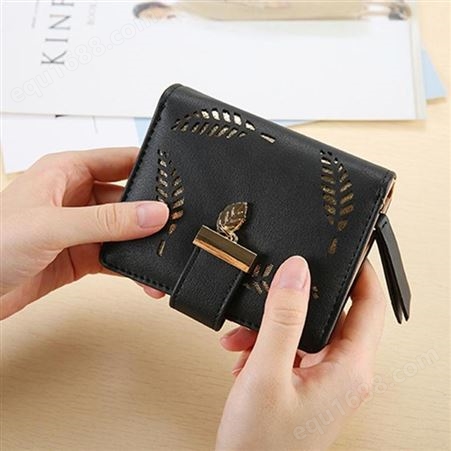 2020创意女士的小钱包镂空树叶折叠精致简约时尚搭扣拉链手拿包