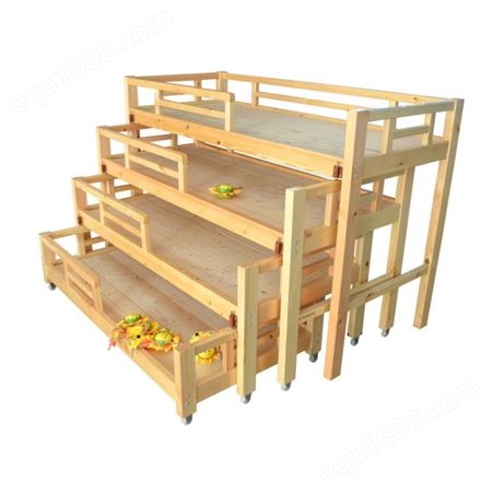 厂家批发樟子松推拉床 幼儿四层实木推拉床 幼儿园双层拆装单人床