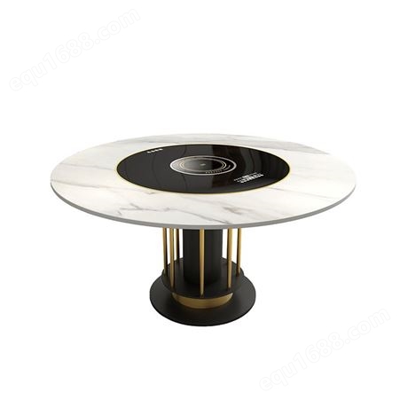 多功能家用餐桌小户型电动旋转餐桌电磁炉岩板大圆餐桌椅组合鼎富DF-0012