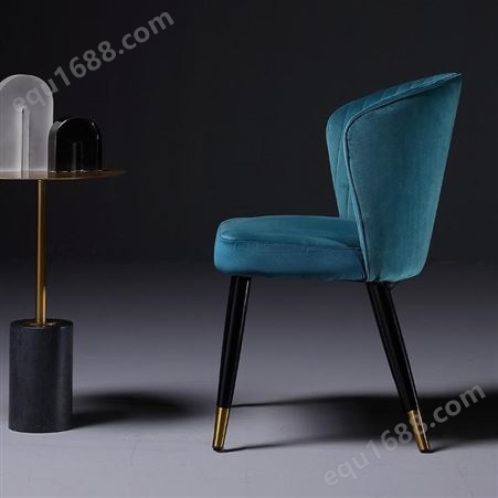 鼎富DF597轻奢北欧餐椅 设计师定制 酒店会所洽谈绒面软包椅 家用餐厅实木椅子