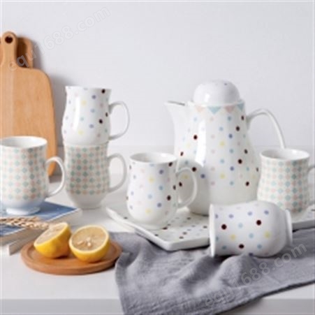 红素陶瓷水杯水具套装创意凉水壶冷水壶杯子茶壶带托盘 100件起订不单独零售