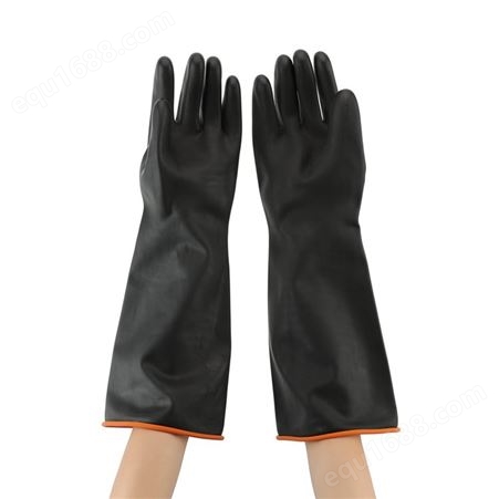 驰庭黑色光面防滑加厚加长防腐蚀手套加长加厚耐酸碱防护手套防水劳保手套