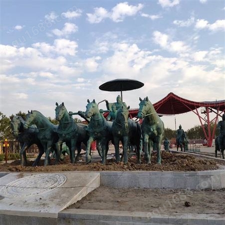 园林广场古代人物铜雕塑 大型骑马驾车铸铜景观雕塑摆件
