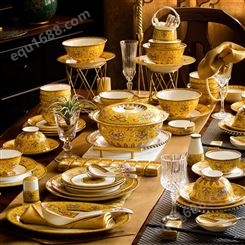 景德镇陶瓷碗盘碟中式骨瓷餐具 宫廷珐琅彩餐具摆台 礼品