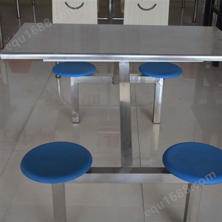 商用工地不锈钢餐桌椅 陕西加固款8人连体餐桌椅