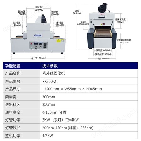 RX300-2紫外线UV固化机UV胶水油墨干燥机 隧道式紫外光固机UV设备