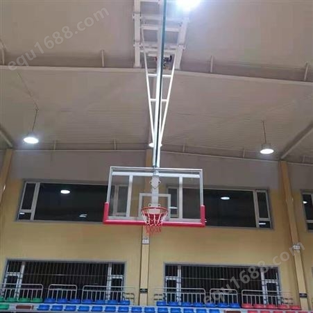 电动遥控折叠升降吊挂式篮球架 地埋固定式篮球架 鸿福 室内可升降折叠篮球架 鸿福体育