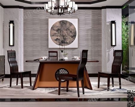 名人居 万檀中式餐台胡桃木色圆形餐桌家庭多人配套桌椅