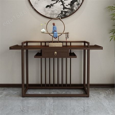 新中式玄关桌子靠墙中式实木榆木现代简约供桌条案禅意轻奢玄关柜