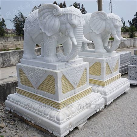 石象制作材料 石材质地雕刻大象 吉祥动物工艺品展示