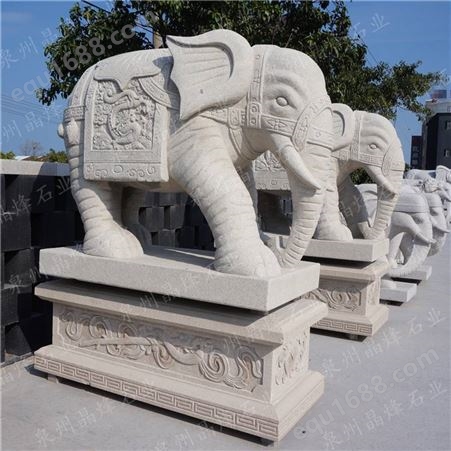 石象制作材料 石材质地雕刻大象 吉祥动物工艺品展示