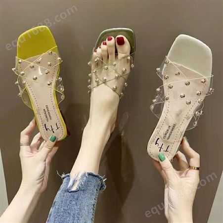 庆瑞2021新款鞋 女鞋库存处理时尚女式高跟拖鞋折扣鞋批发