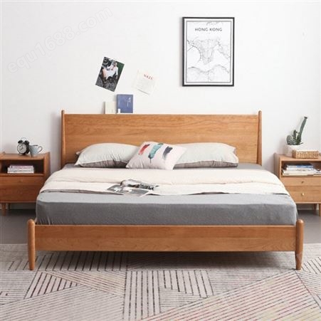 新中式实木双人床 日式卧室ins家具精选 白橡木现代简约原木床厂家直营
