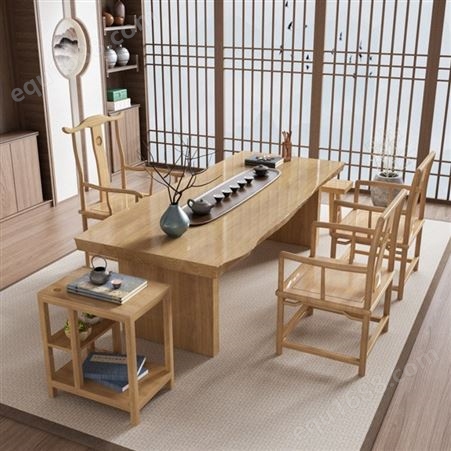 云南新中式茶桌椅组合套装 办公室实木喝茶桌功夫禅意茶桌椅 原木色茶台