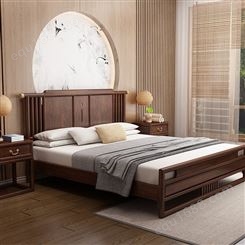 直供双人床厂家 实木床定制 新中式床批发价 新中式实木床直供
