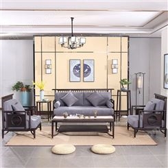 新中式实木沙发 现代简约轻奢沙发设计 别墅客厅沙发样板房家具设计师设计
