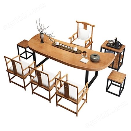 新中式茶桌椅组合茶馆会客洽谈简约现代 实木办公茶台家具