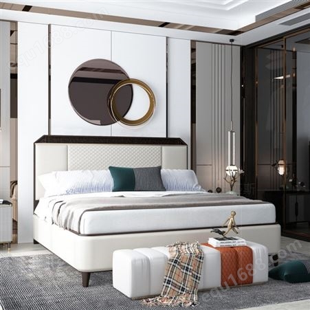 新中式实木床 轻奢床1.8米现代简约样板间经典 双人床主卧婚床家具直销