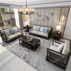 广州现代中式沙发 禅意木质沙发组合  新中式实木沙发组合
