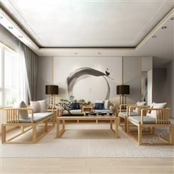 贵州新中式实木沙发 别墅客厅沙发原木色沙发价格 酒店民宿样板房家具批发