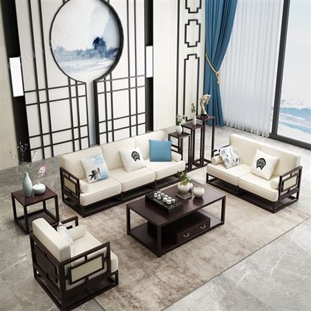 上海现代简约沙发组合 客厅新中式沙发  新中式实木沙发组合工厂