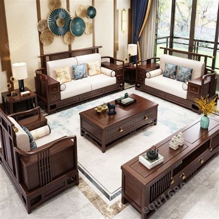 广东现代简约沙发组合 客厅新中式沙发  新中式沙发组合工厂
