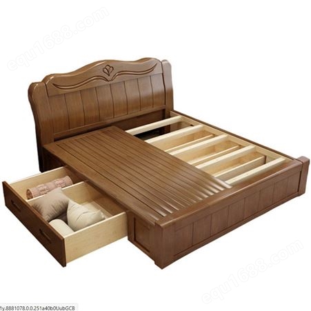 新中式全实木橡木床儿童1.5米单人床1.8米双人床中式主卧床储物实木家具