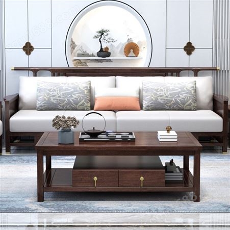 紫金檀木软包客厅实木  现代简约轻奢家具新中式实木沙发组合