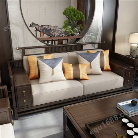 和谐家园 贵妃榻实木沙发 新中式沙发 客厅实木储物布艺床 转角沙发组合 客厅冬夏沙发
