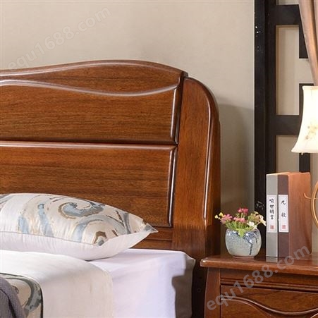 新中式双人床1.5m现代简约家具 胡桃木全实木床储物床 主卧室1.8米工厂直供