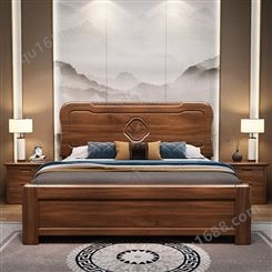 北京胡桃木床中式大床1.5米1.8米 现代简约家用单双人家具木床厂家批发