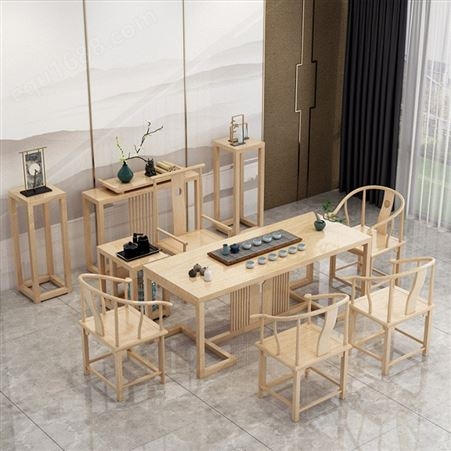 实木茶几茶桌椅 松木简约现代大板桌设计 原木禅意办公室方形木质茶台桌定制