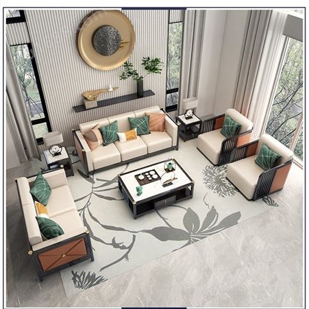 轻奢禅意沙发 新中式实木家具 全实木布艺沙发直供