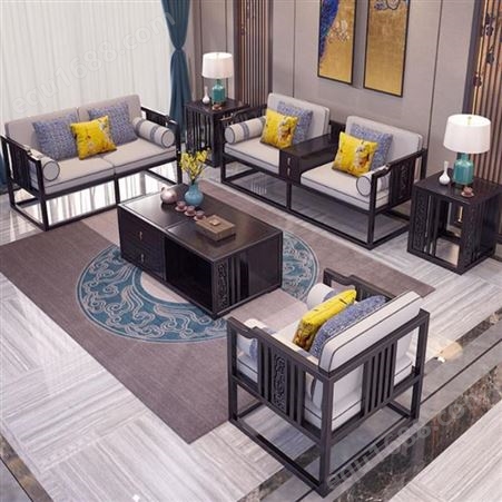 深圳现代中式沙发 禅意木质沙发组合  新中式实木沙发组合