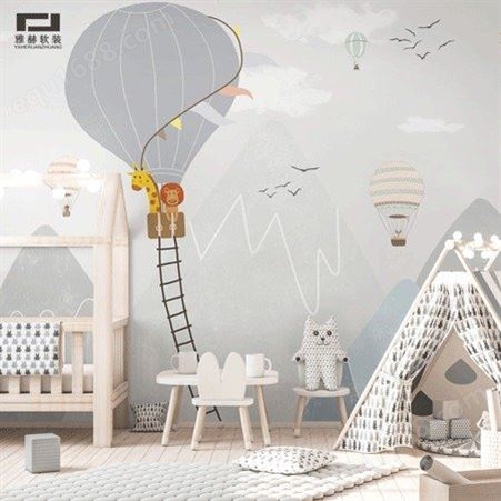 卡通墙纸定制 热气球儿童房墙壁纸厂家雅赫